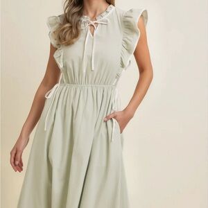 Chic Light Green Ruffle Midi Dress